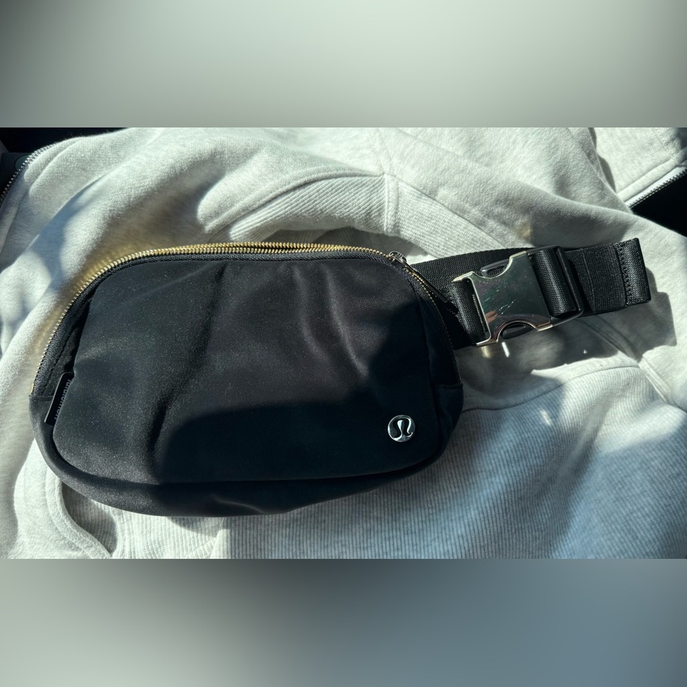 lululemon athletica Black velour Belt Bag with Gold Accents